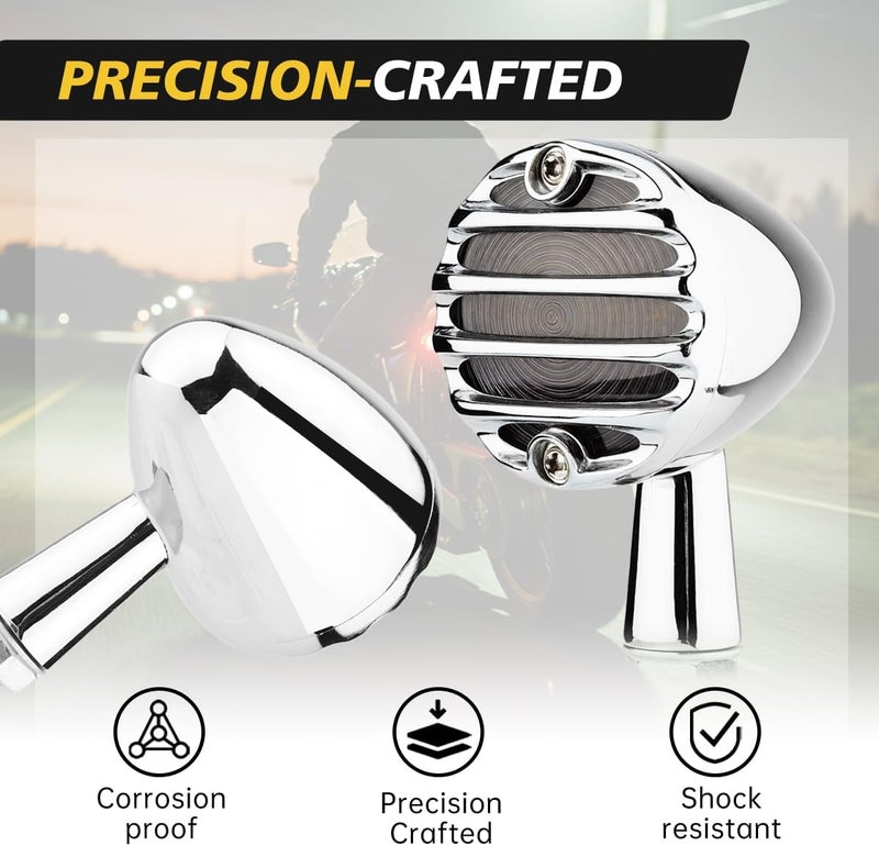 TSUNG Universal Grille Motorcycle LED Turn Signals Lights Front Rear Blinkers Tail Lights for Cruiser Chopper Bobber Cafe Racer Street Bike (Chrome-4PCS) - Image 5